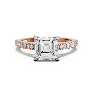 Image for Asscher Hidden Halo Ring with Cathedral Pave band