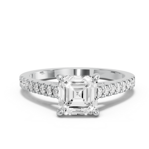 Image for Asscher Hidden Halo Ring with Cathedral Pave band