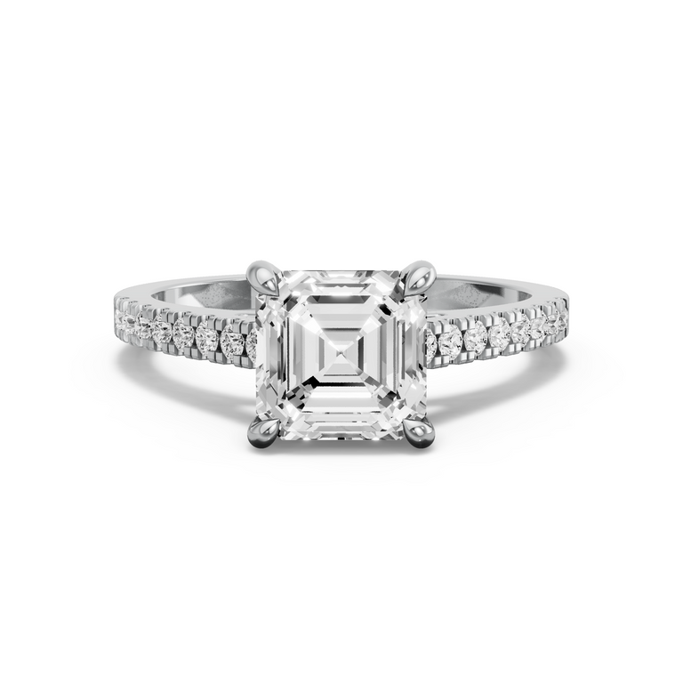 Image for Asscher Hidden Halo Ring with Cathedral Pave band in 10K Two Tone Rose Gold
