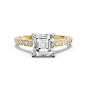 Image for Asscher Hidden Halo Ring with Cathedral Pave band