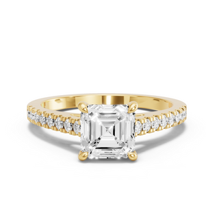 Image for Asscher Hidden Halo Ring with Cathedral Pave band