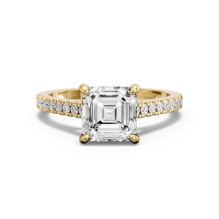 Image for Asscher Hidden Halo Ring with Cathedral Pave band in 18K White Gold