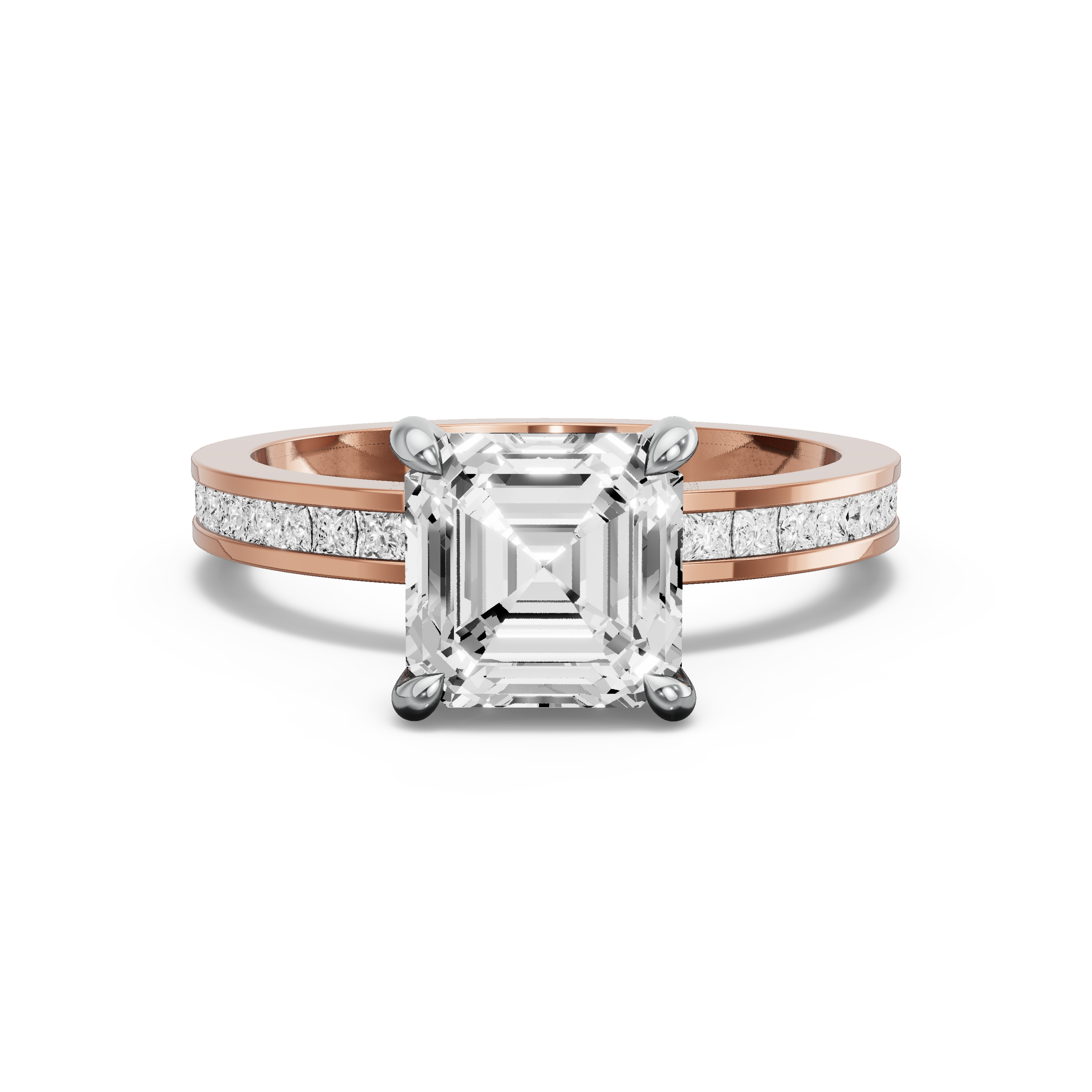 Image for Asscher Hidden Halo Ring with Channel band in 18K Two Tone Yellow Gold