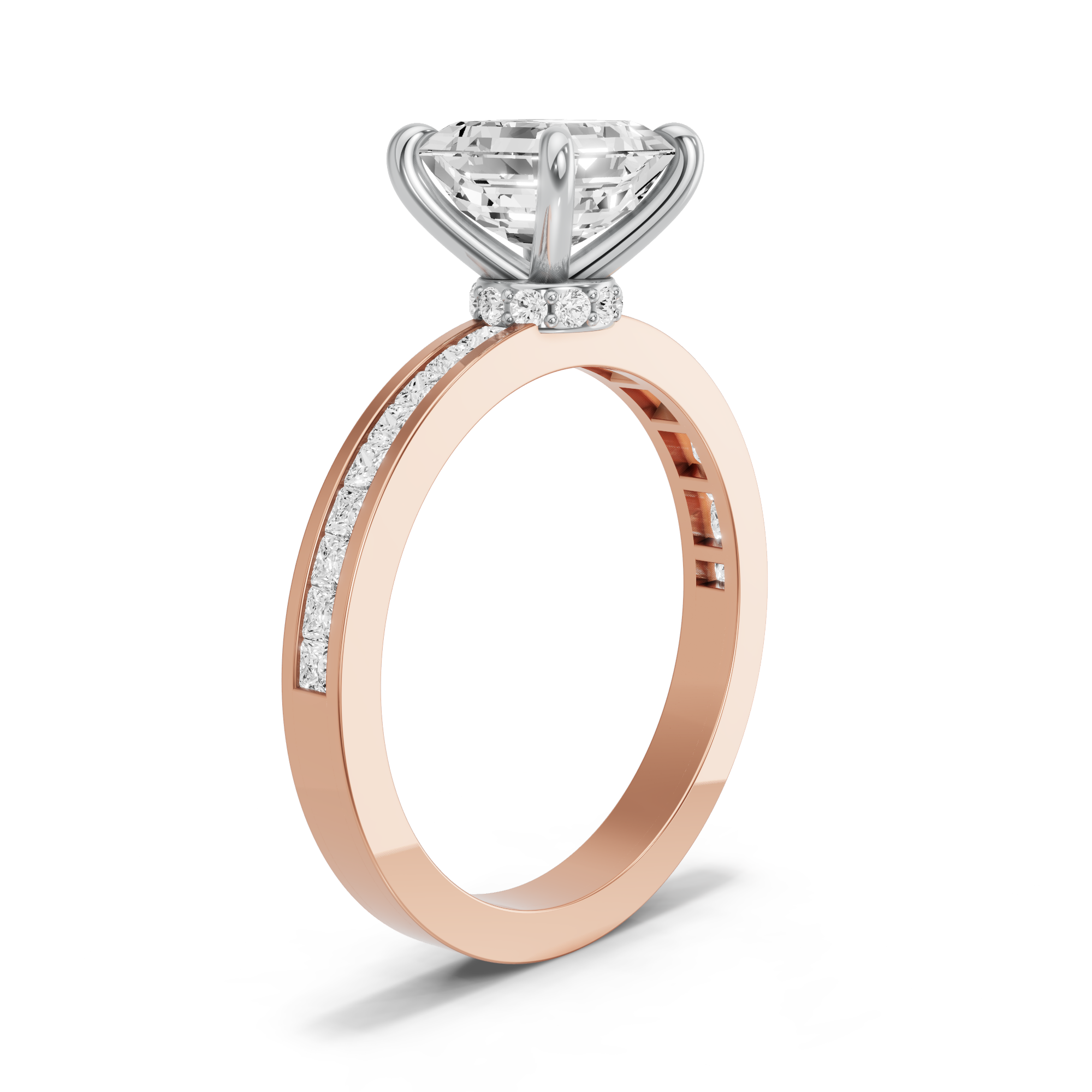 Image for Asscher Hidden Halo Ring with Channel band in 10K Two Tone Yellow Gold