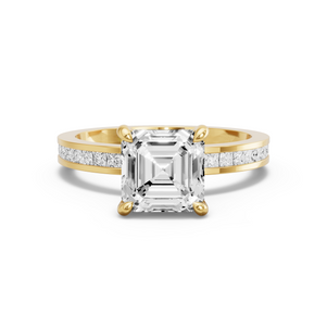 Image for Asscher Hidden Halo Ring with Channel band in 18K White Gold