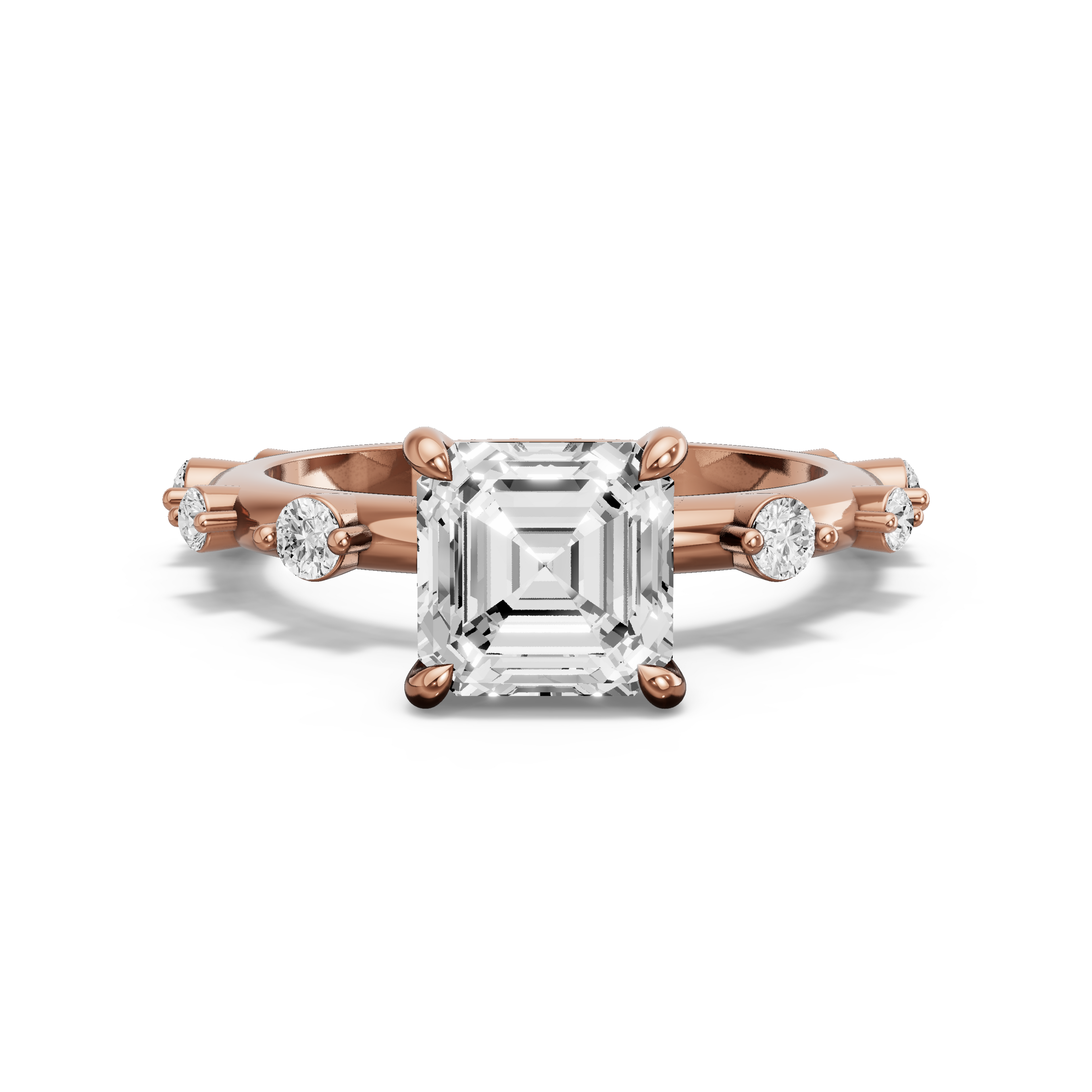Image for Asscher Hidden Halo Ring with Floating Station band in 18K Yellow Gold