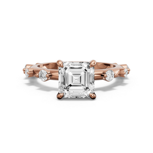 Image for Asscher Hidden Halo Ring with Floating Station band in 18K Yellow Gold