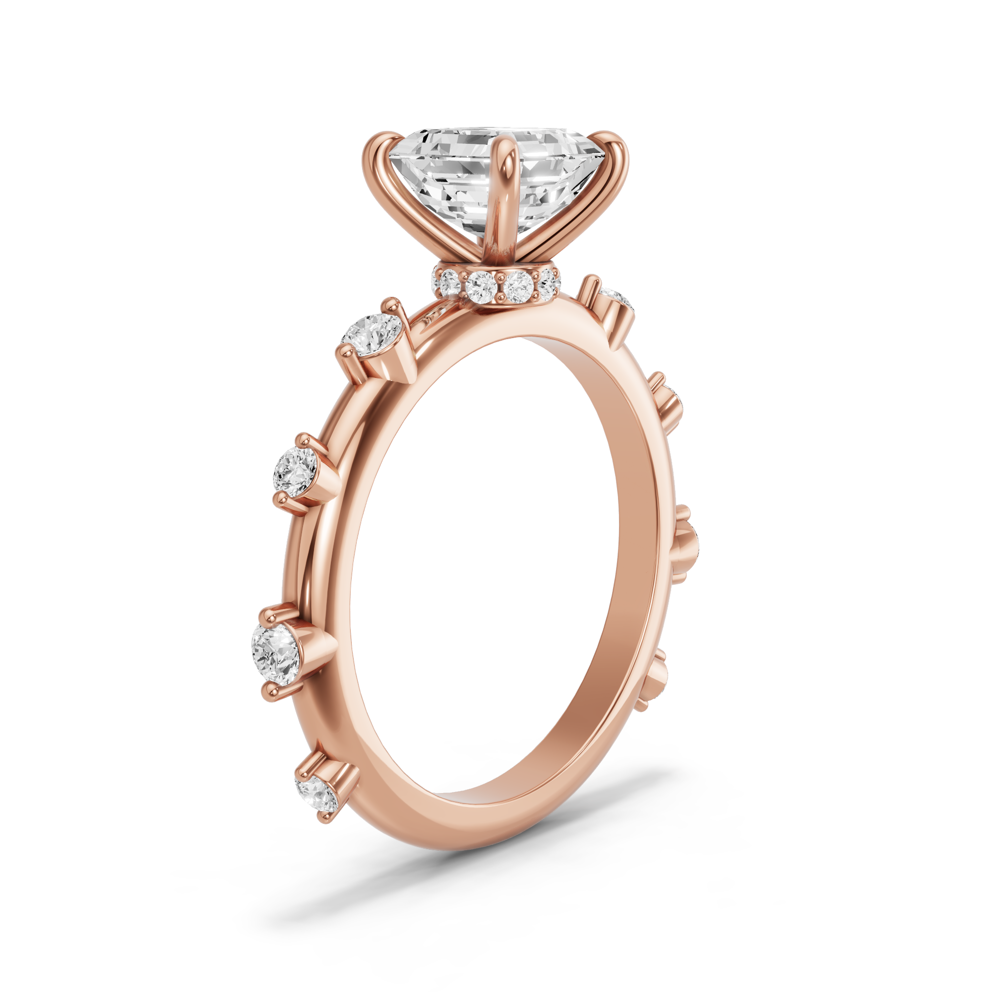 Image for Asscher Hidden Halo Ring with Floating Station band in 10K Yellow Gold