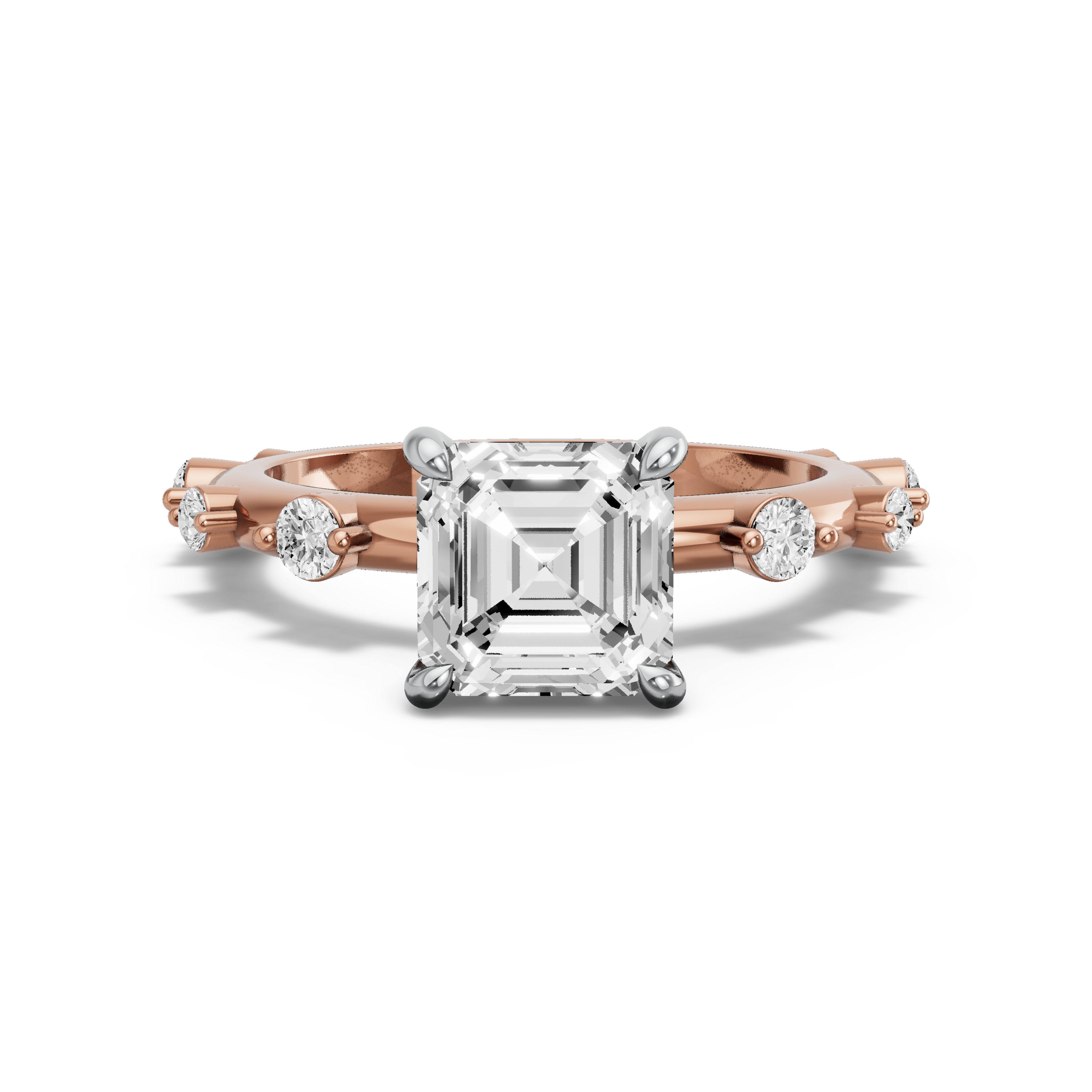 Image for Asscher Hidden Halo Ring with Floating Station band in 10K Two Tone Yellow Gold