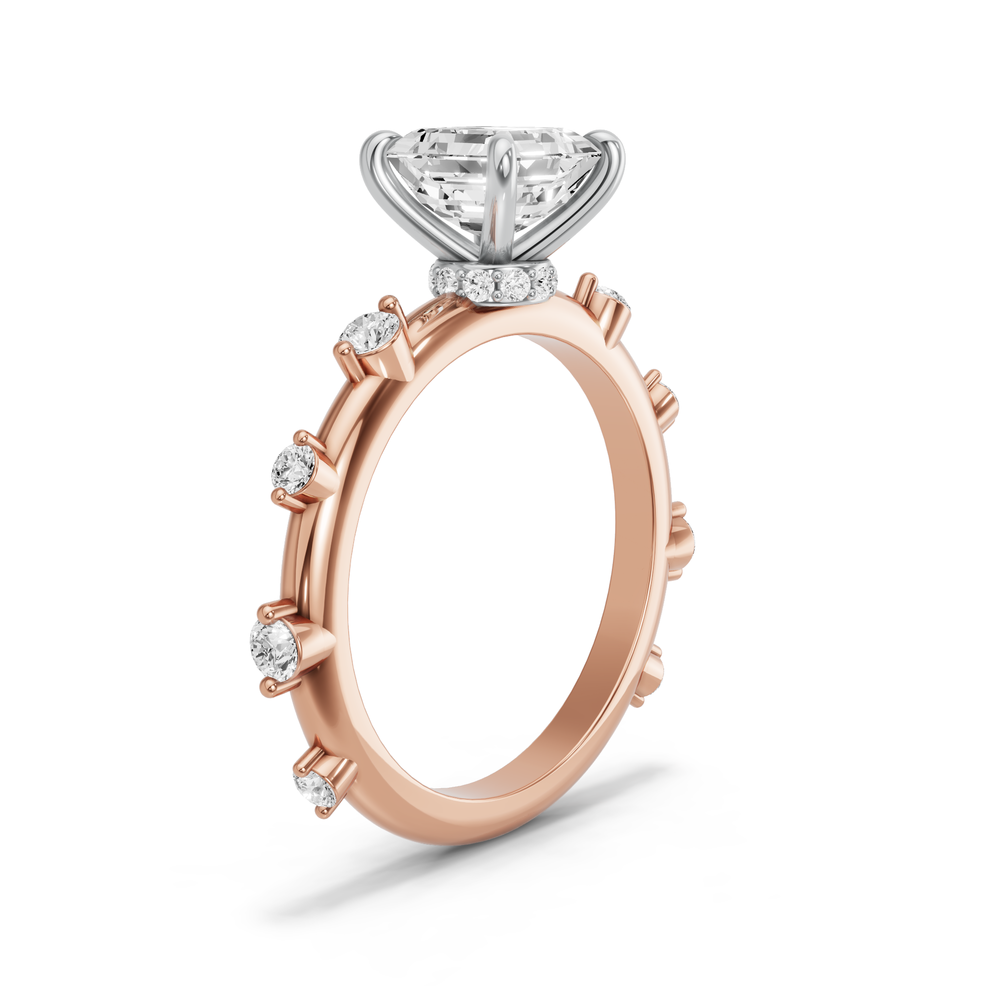 Image for Asscher Hidden Halo Ring with Floating Station band in 14K Two Tone Yellow Gold