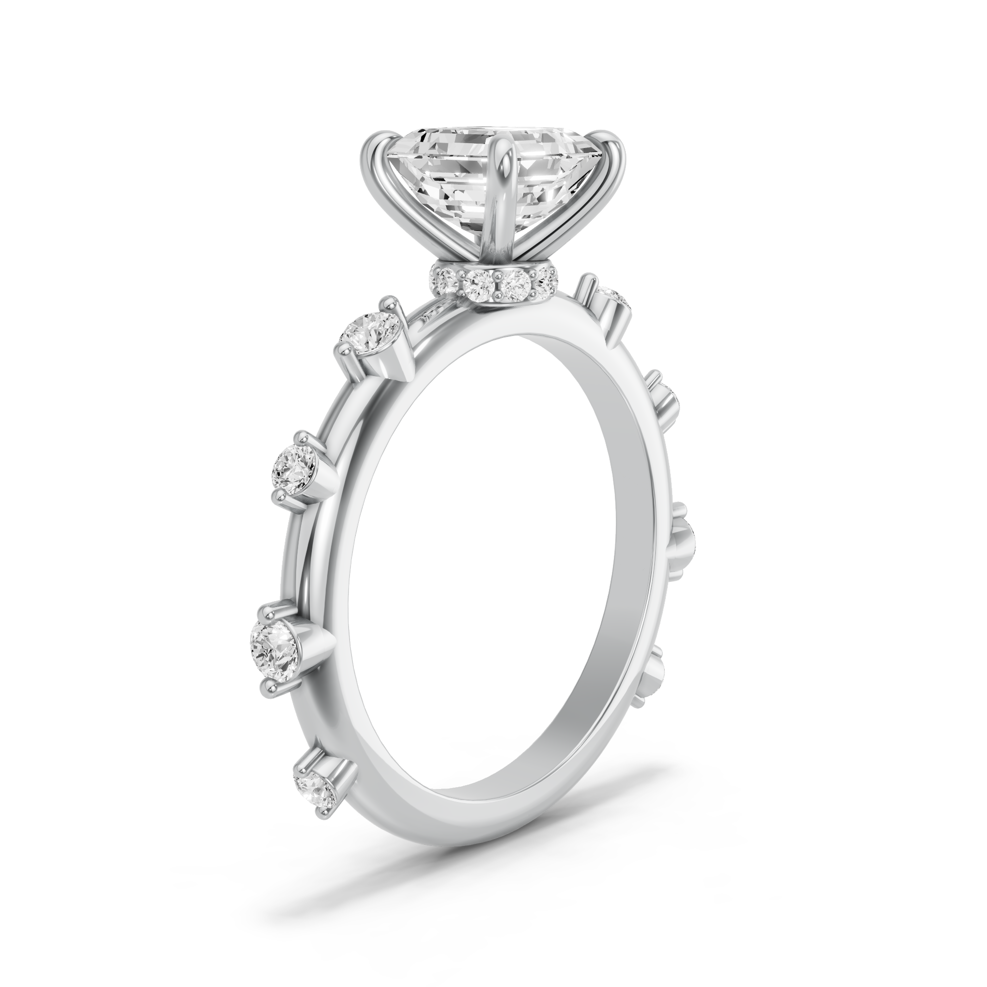Image for Asscher Hidden Halo Ring with Floating Station band in 18K Two Tone Rose Gold