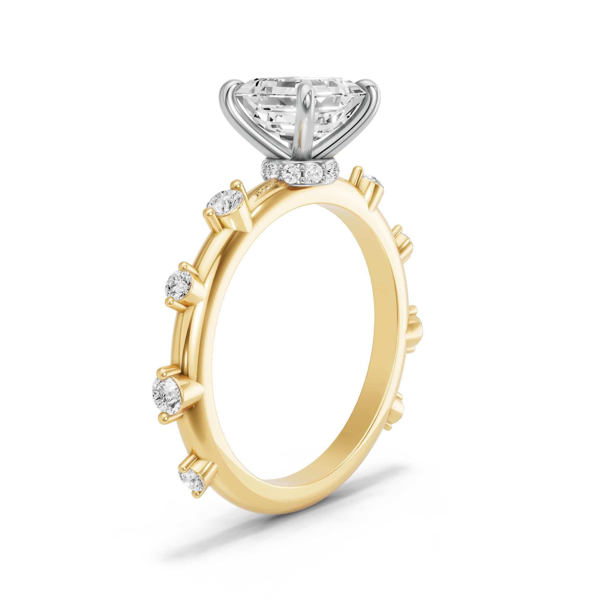 Image for Asscher Hidden Halo Ring with Floating Station band in 18K Rose Gold