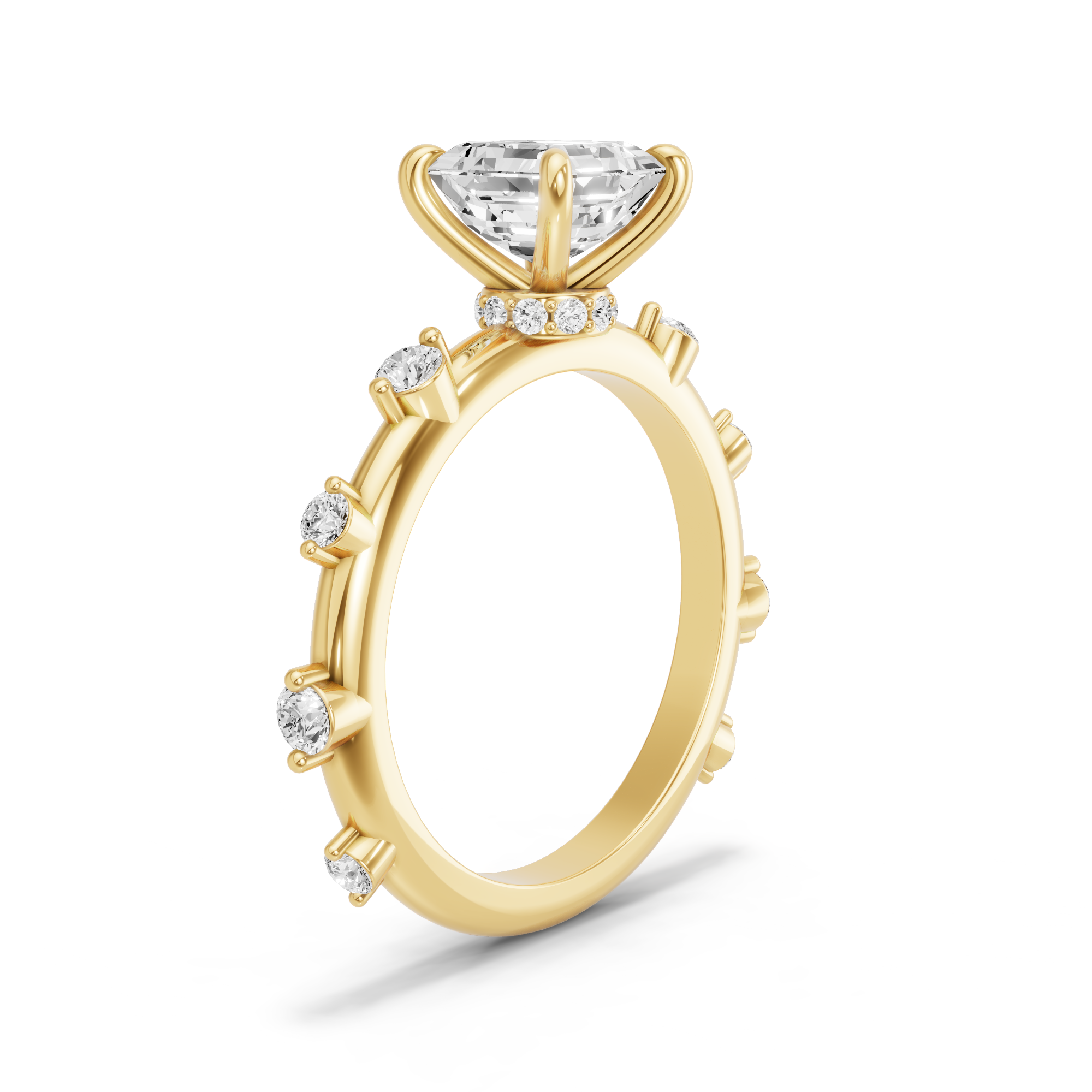 Image for Asscher Hidden Halo Ring with Floating Station band in 18K White Gold