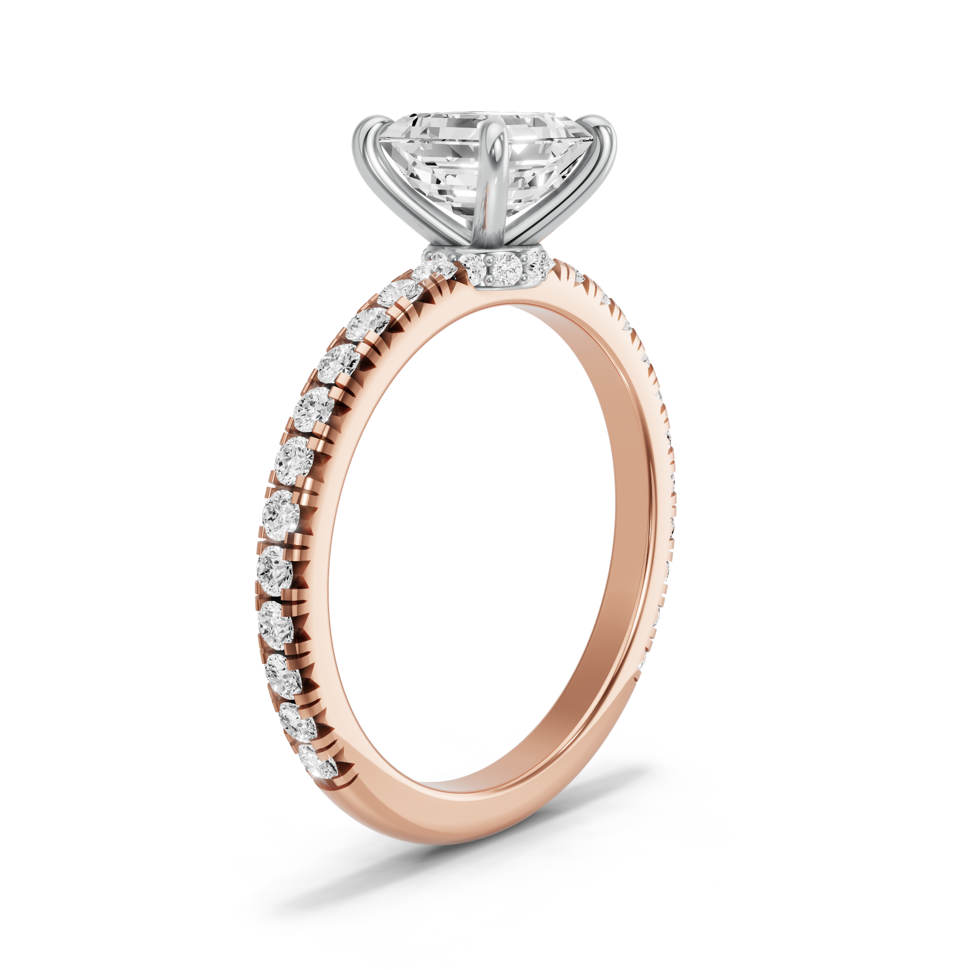 Image for Asscher Hidden Halo Ring with French Pave band in 10K Two Tone Yellow Gold