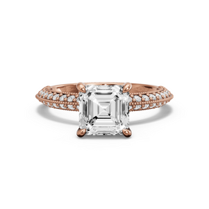 Image for Asscher Hidden Halo Ring with Knife Edge Pave band in 14K Yellow Gold