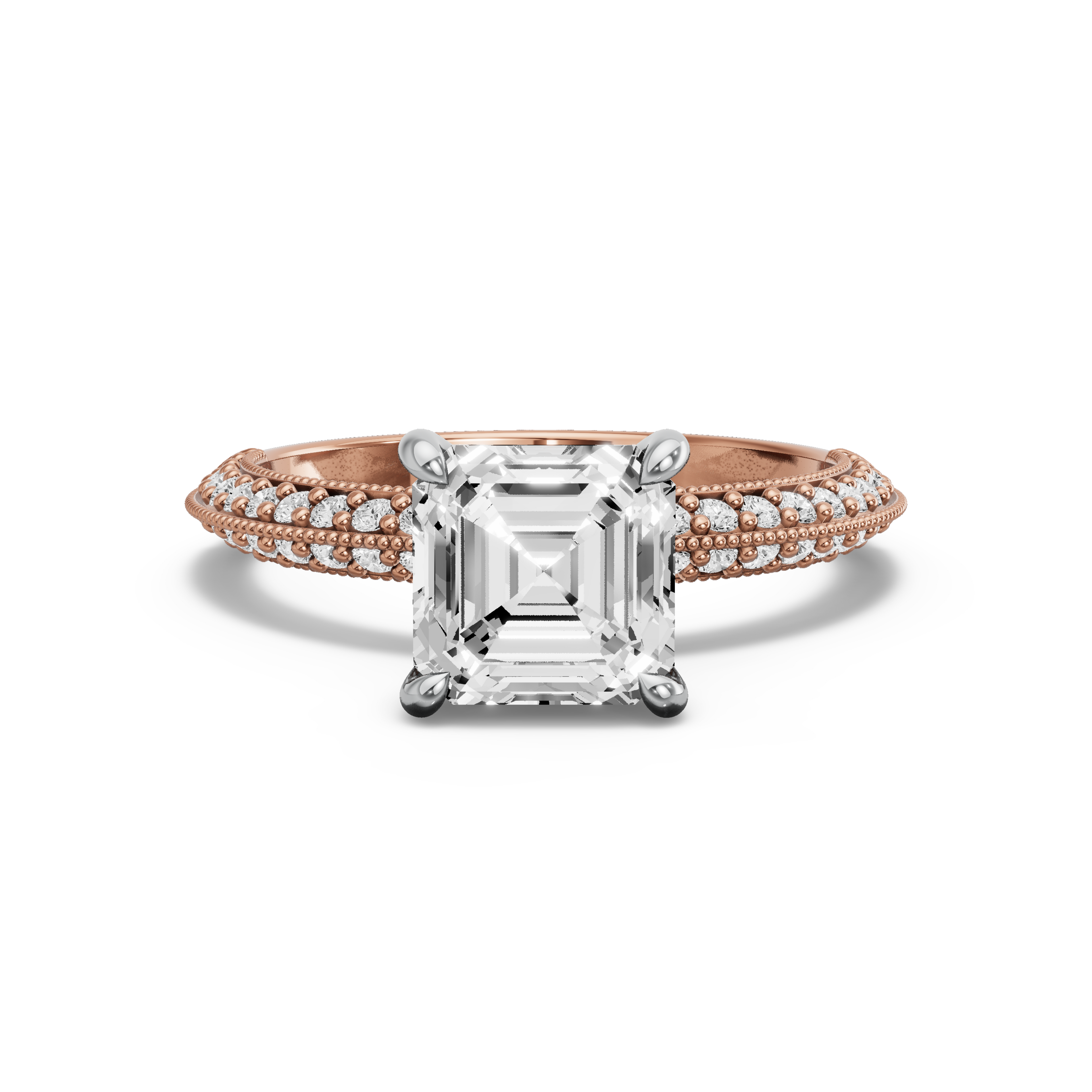 Image for Asscher Hidden Halo Ring with Knife Edge Pave band in 18K Two Tone Yellow Gold