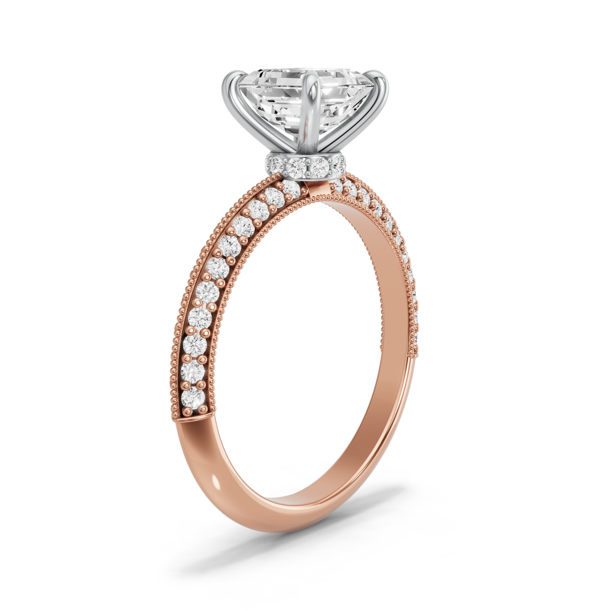 Image for Asscher Hidden Halo Ring with Knife Edge Pave band in 18K Two Tone Yellow Gold