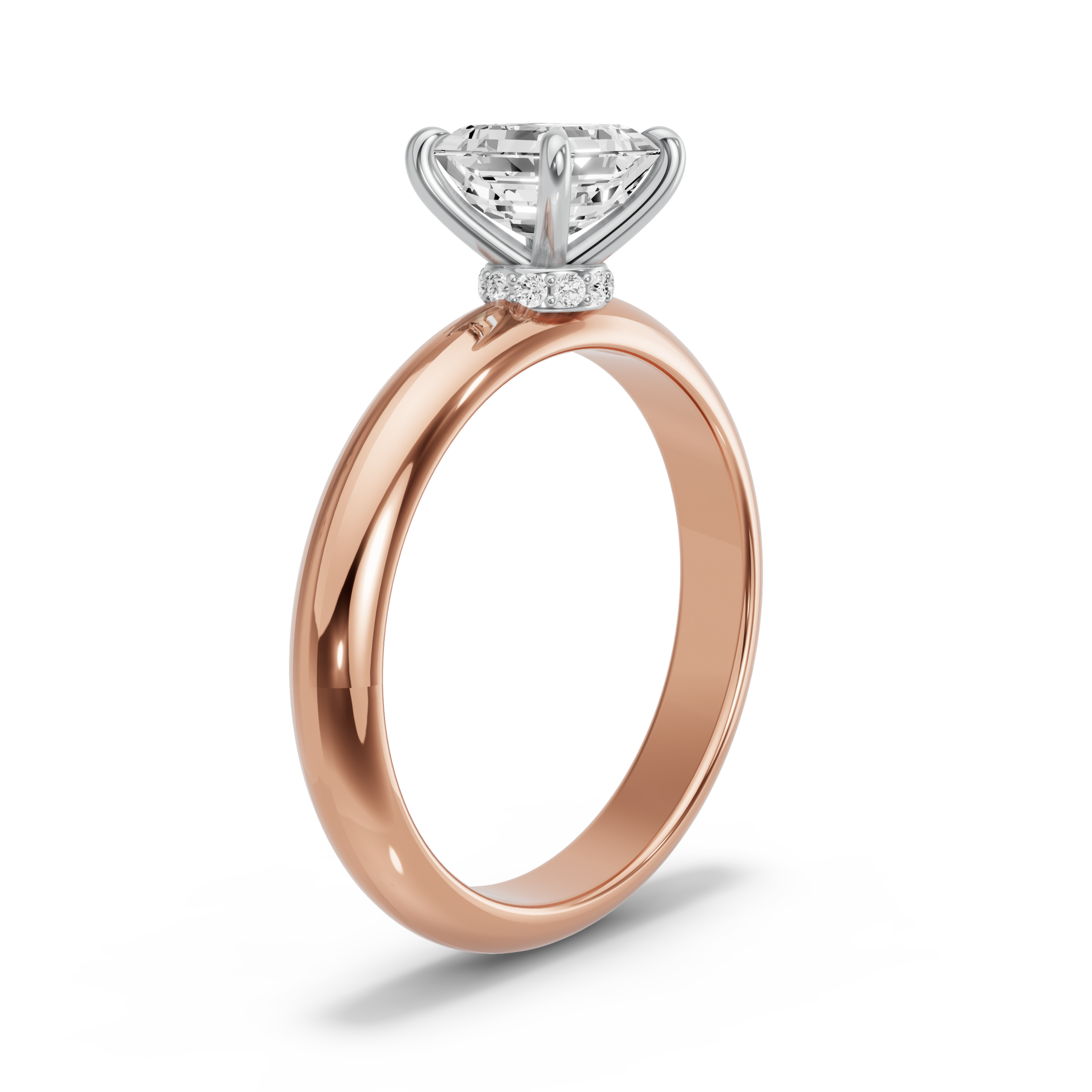Image for Asscher Hidden Halo Ring with Knife Edge Solitaire band in 14K Two Tone Rose Gold