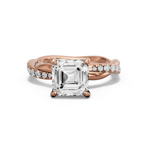 Image for Asscher Hidden Halo Ring with Rope Pave band in 14K Yellow Gold