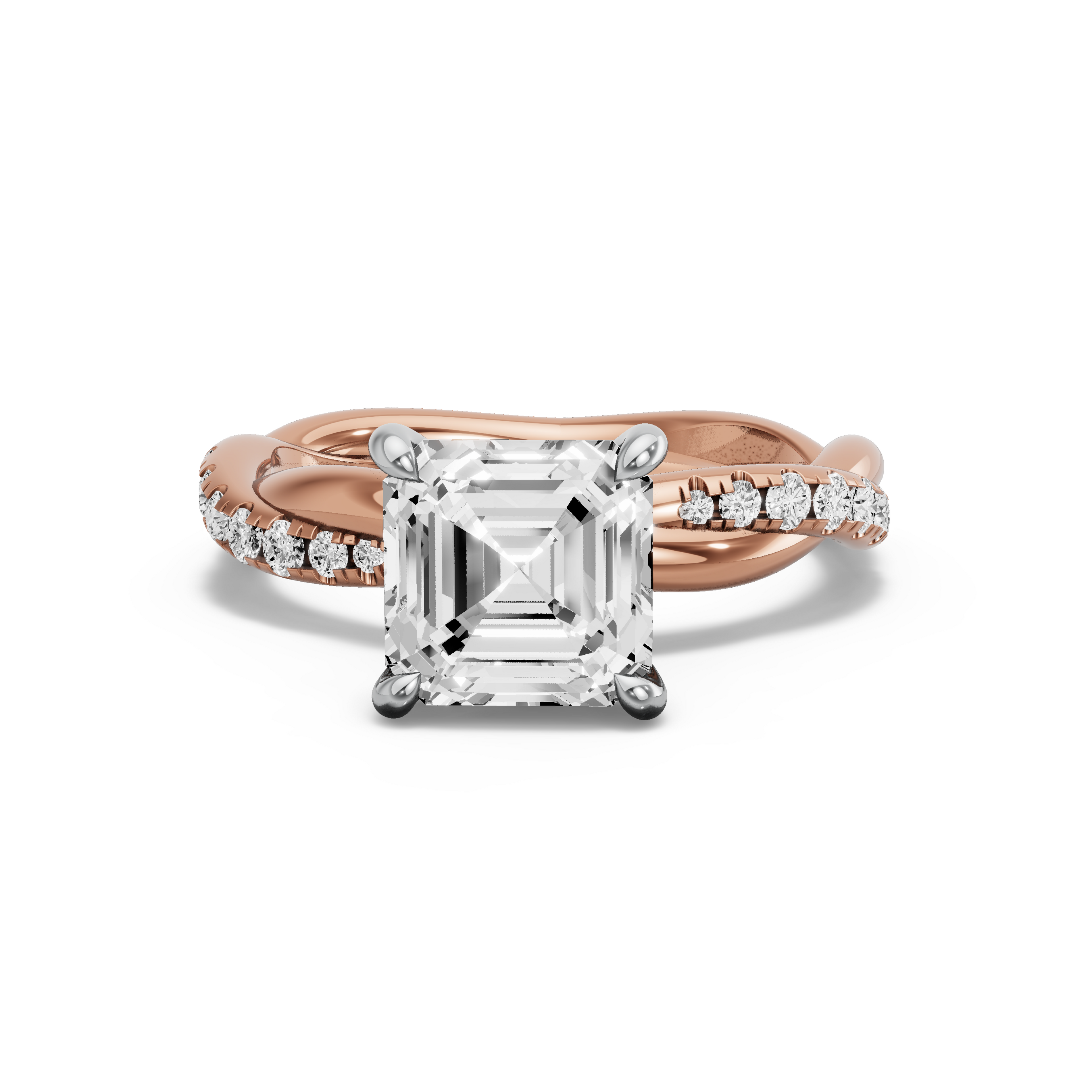 Image for Asscher Hidden Halo Ring with Rope Pave band in 14K Two Tone Yellow Gold