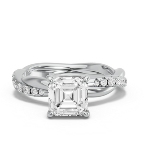 Image for Asscher Hidden Halo Ring with Rope Pave band