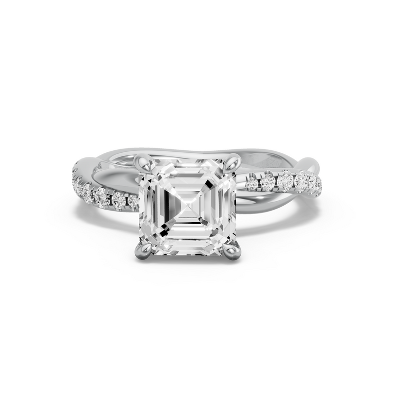 Image for Asscher Hidden Halo Ring with Knife Edge Solitaire band in 950 Platinum