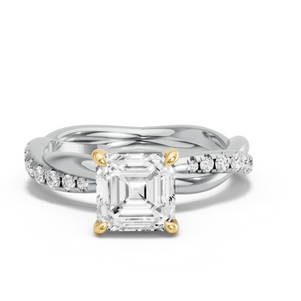 Image for Asscher Hidden Halo Ring with Rope Pave band