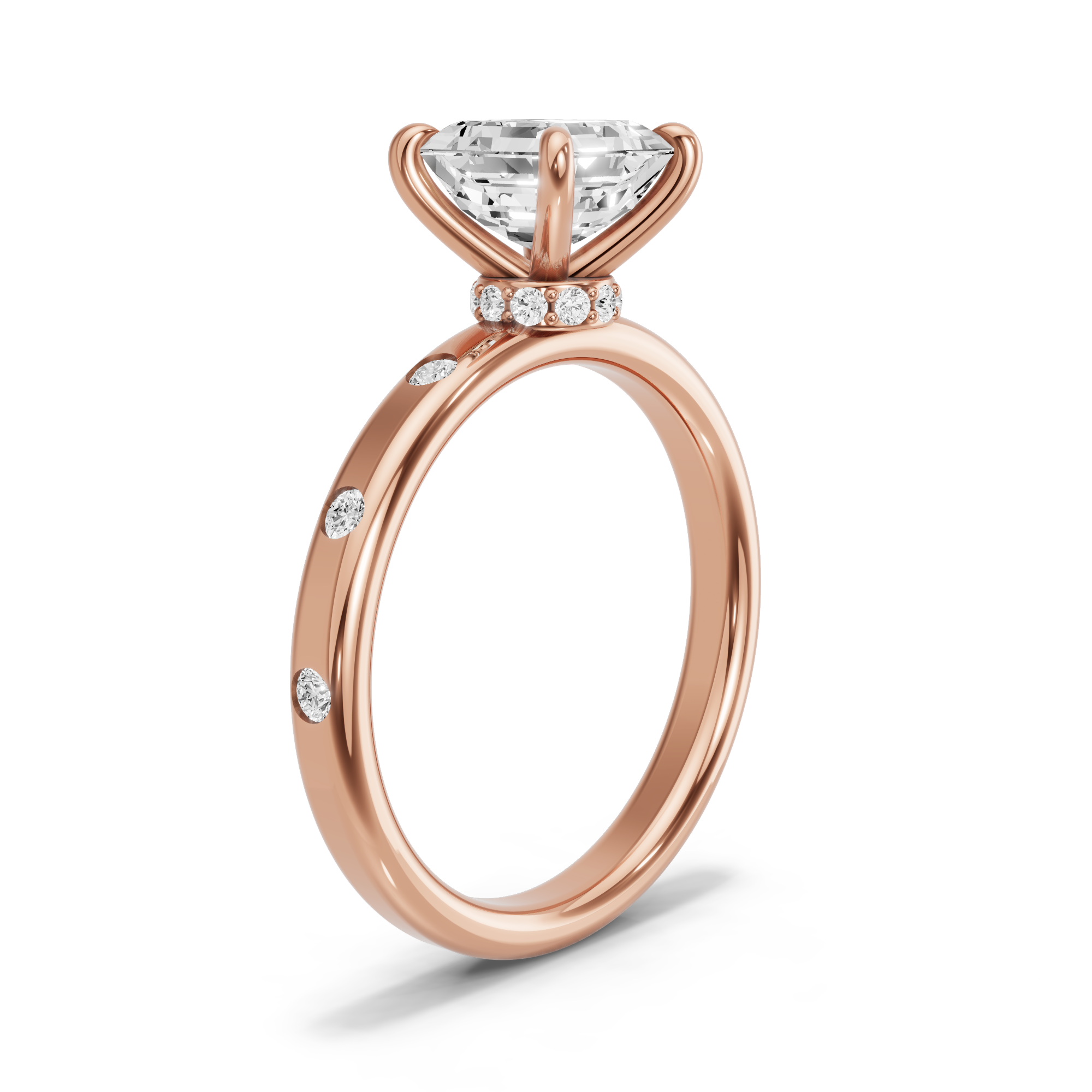 Image for Asscher Hidden Halo Ring with Sleek Accent band in 14K Yellow Gold