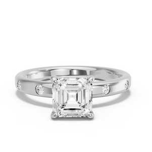 Image for Asscher Hidden Halo Ring with Sleek Accent band