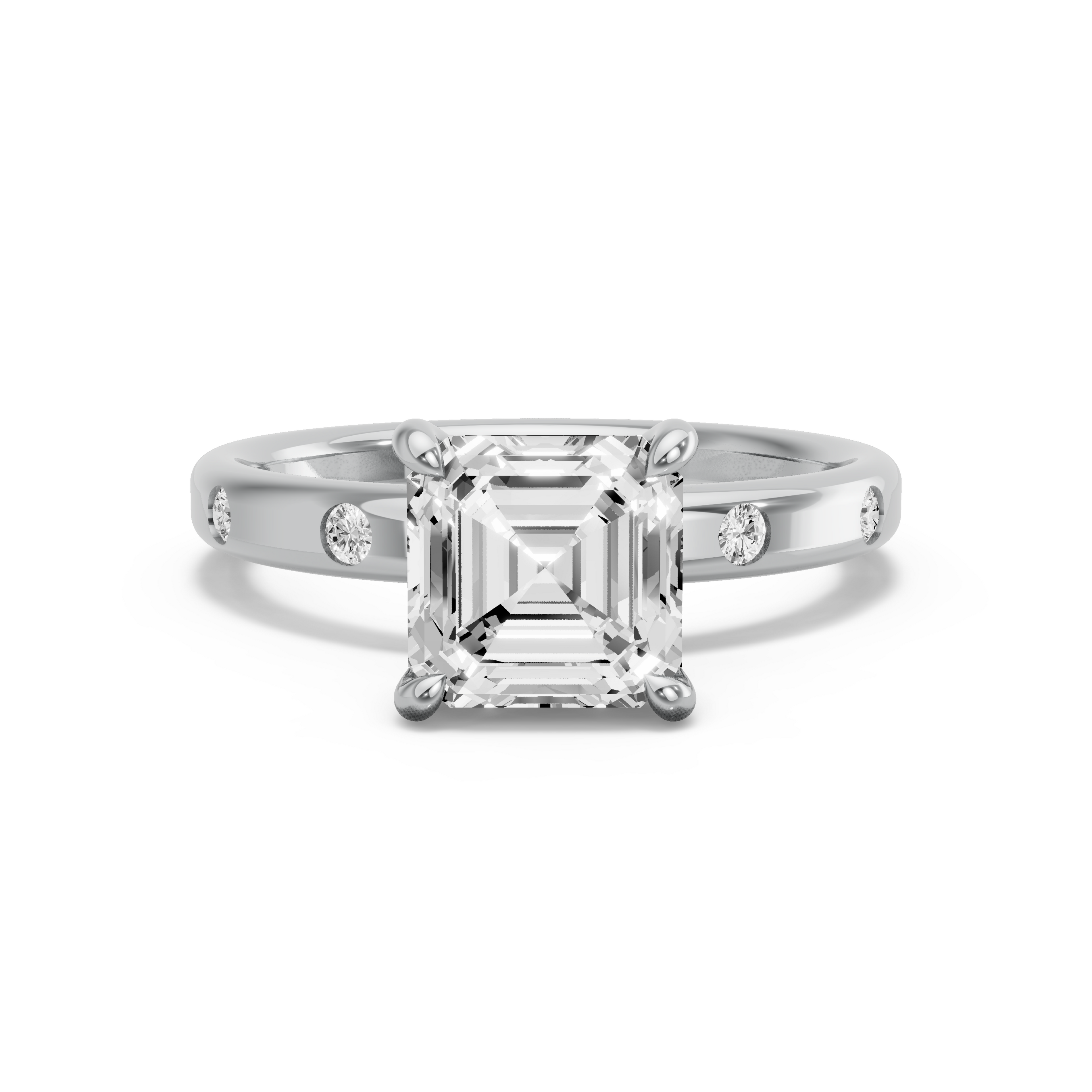 Image for Asscher Hidden Halo Ring with Sleek Accent band in 18K Two Tone Rose Gold