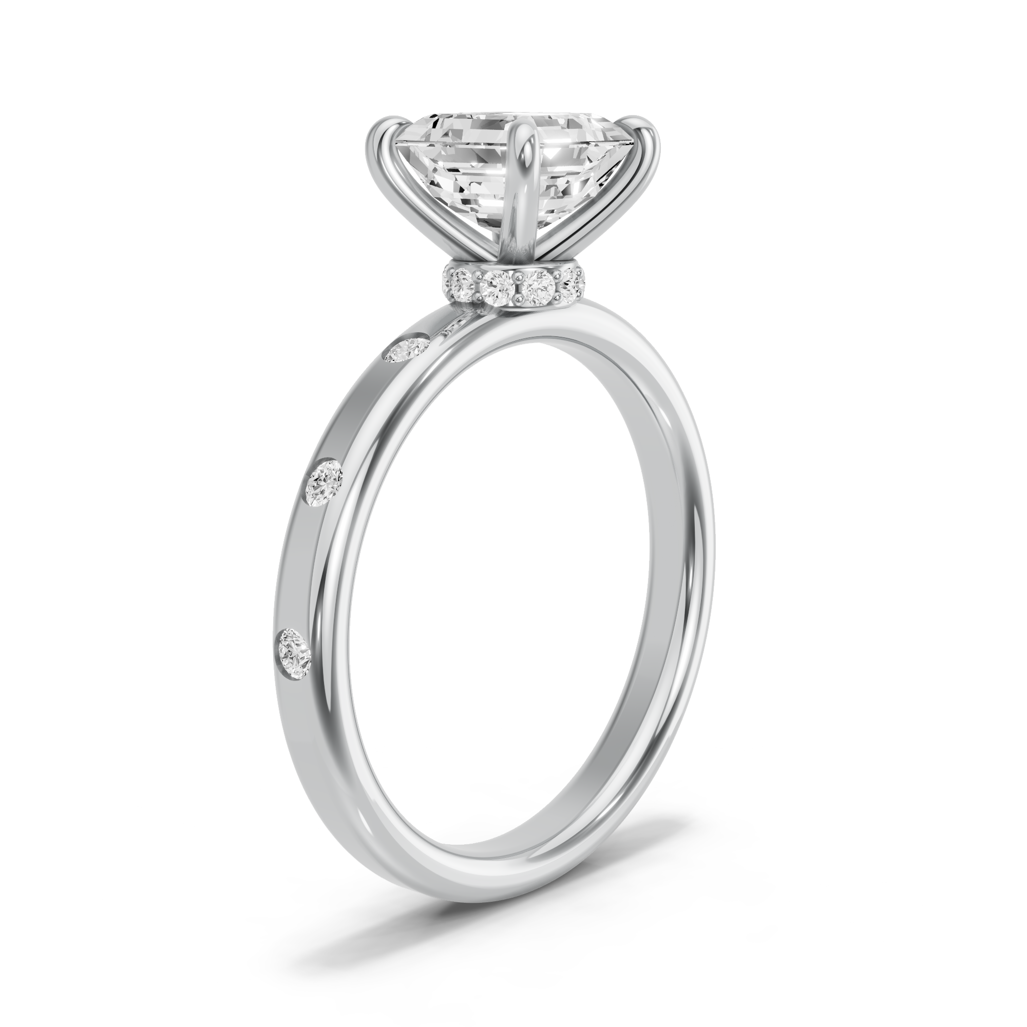 Image for Asscher Hidden Halo Ring with Sleek Accent band in 14K Two Tone Rose Gold