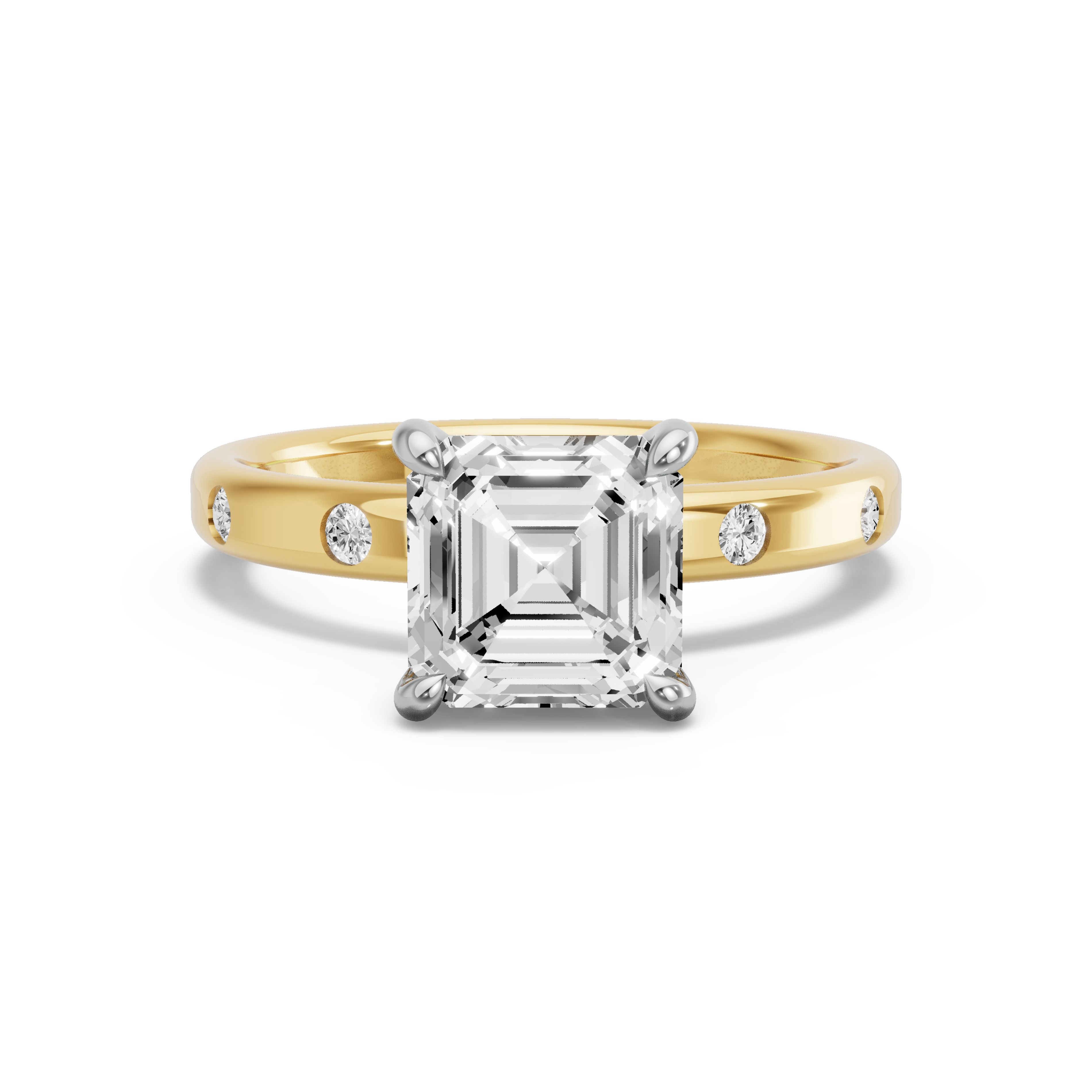 Image for Asscher Hidden Halo Ring with Sleek Accent band in 10K Rose Gold