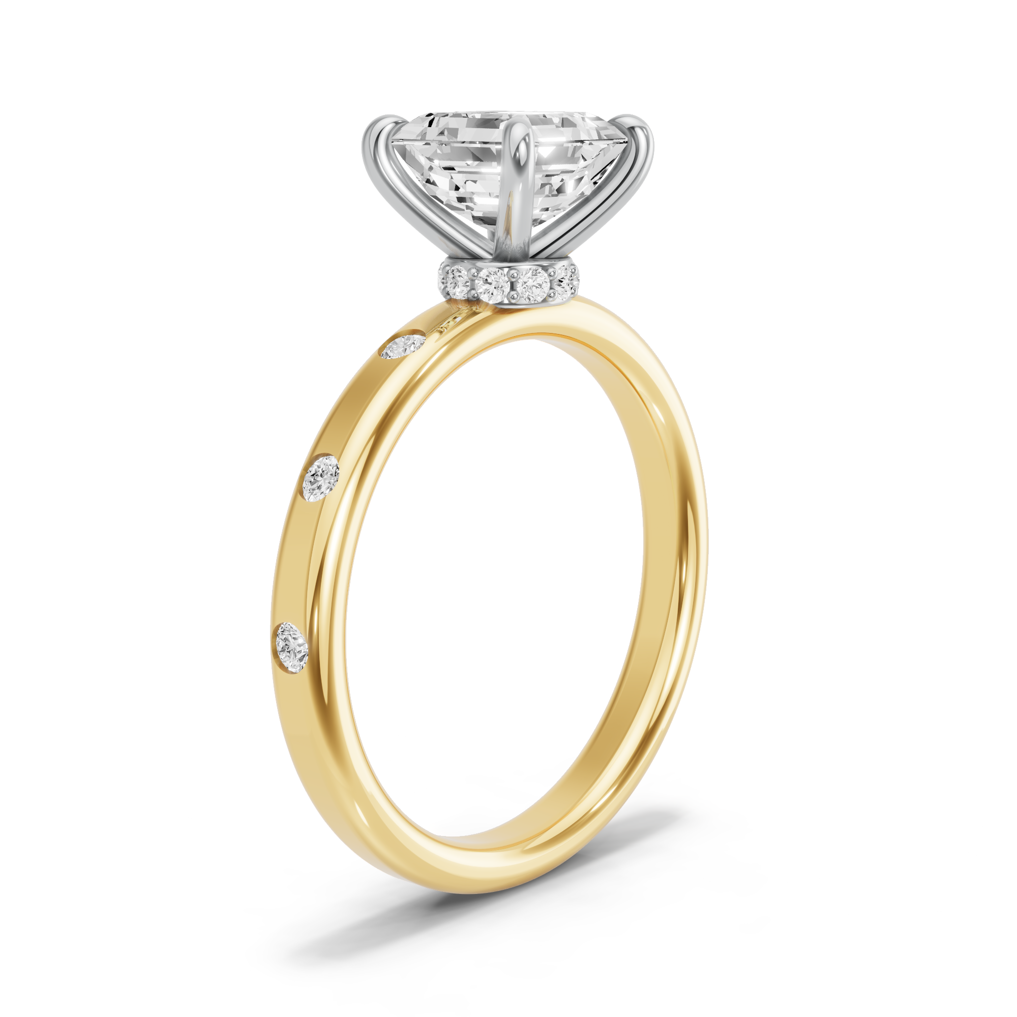 Image for Asscher Hidden Halo Ring with Sleek Accent band in 14K Rose Gold