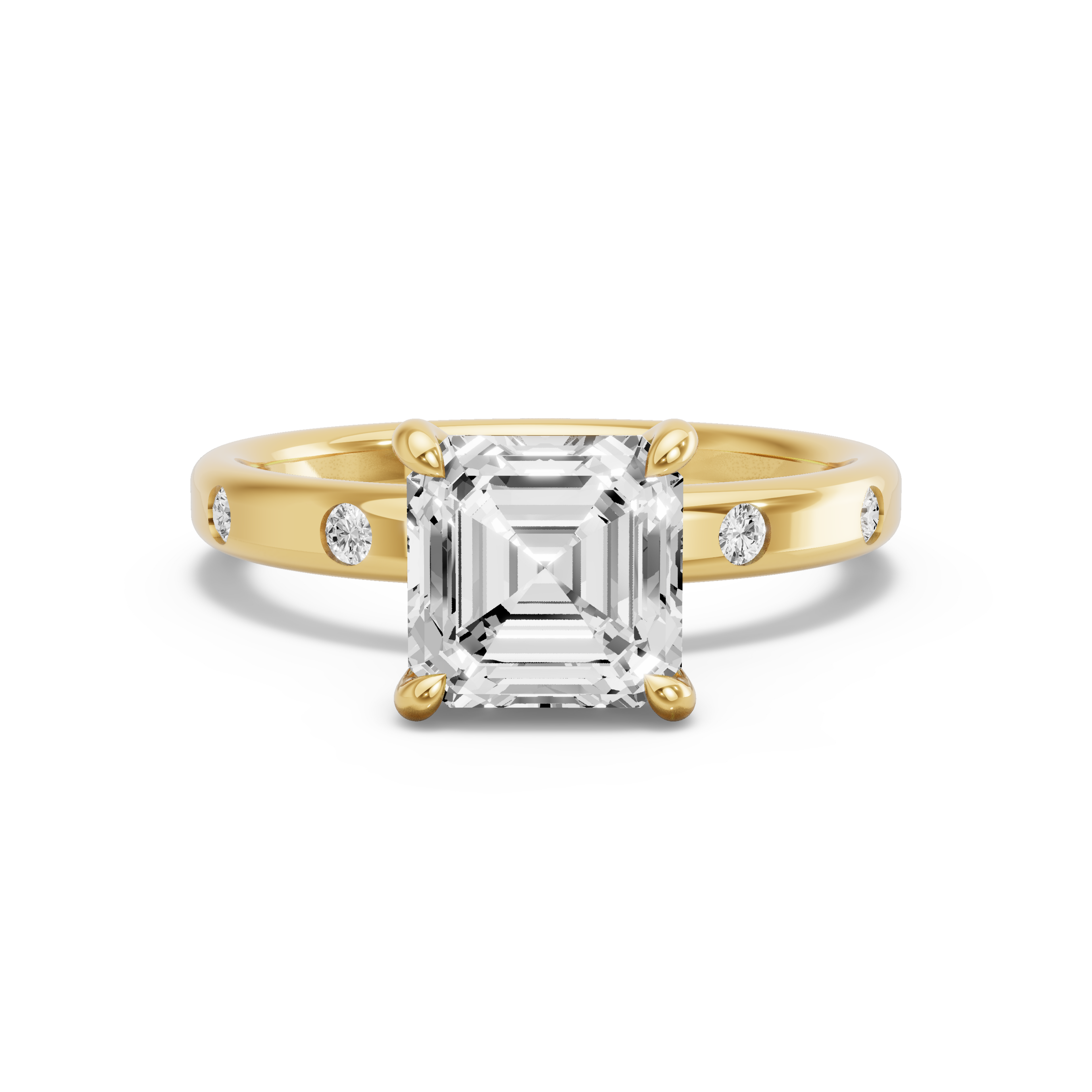Image for Asscher Hidden Halo Ring with Sleek Accent band in 18K White Gold