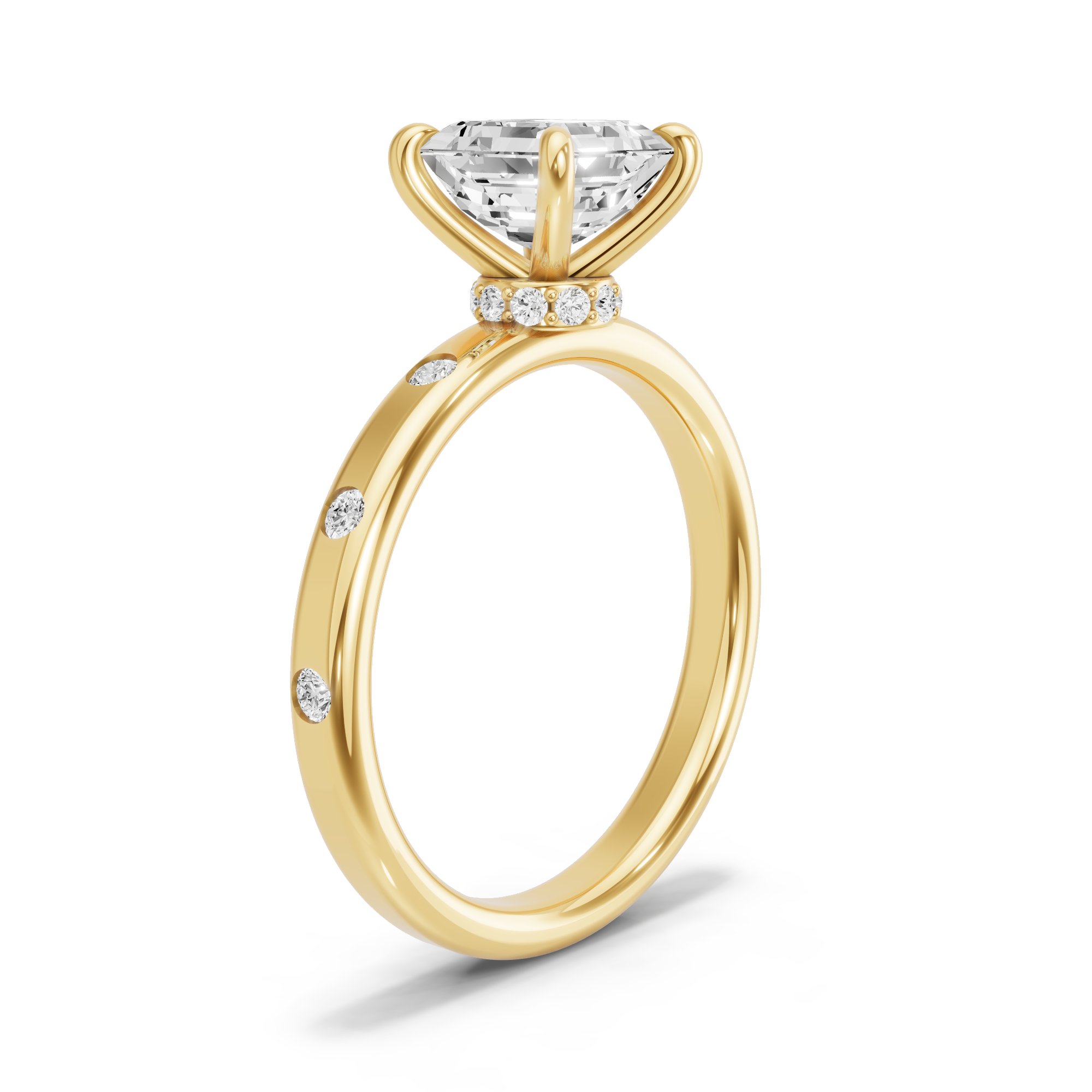 Image for Asscher Hidden Halo Ring with Sleek Accent band in 14K White Gold