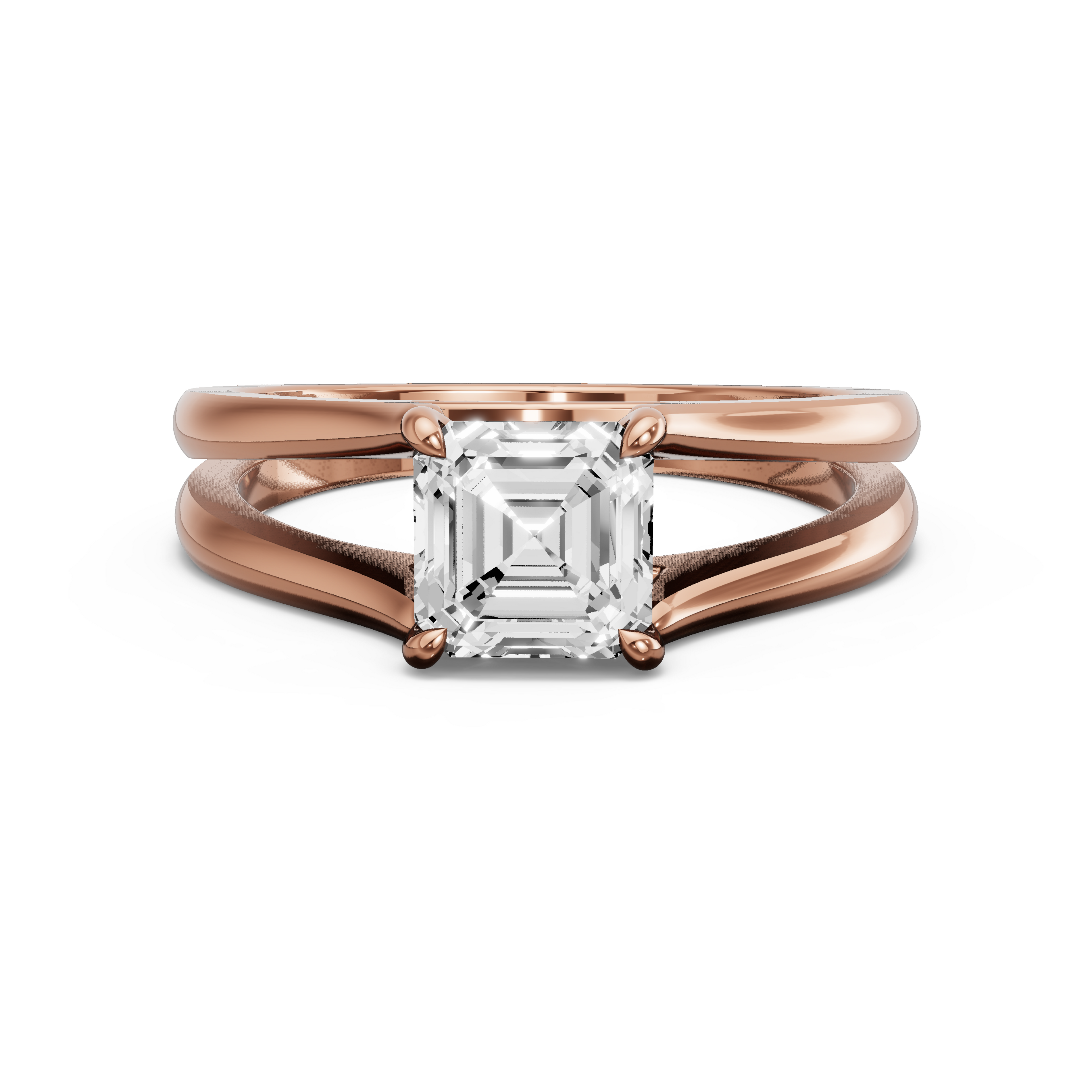 Image for Asscher Hidden Halo Ring with Split Ring Solitaire band in 14K Yellow Gold