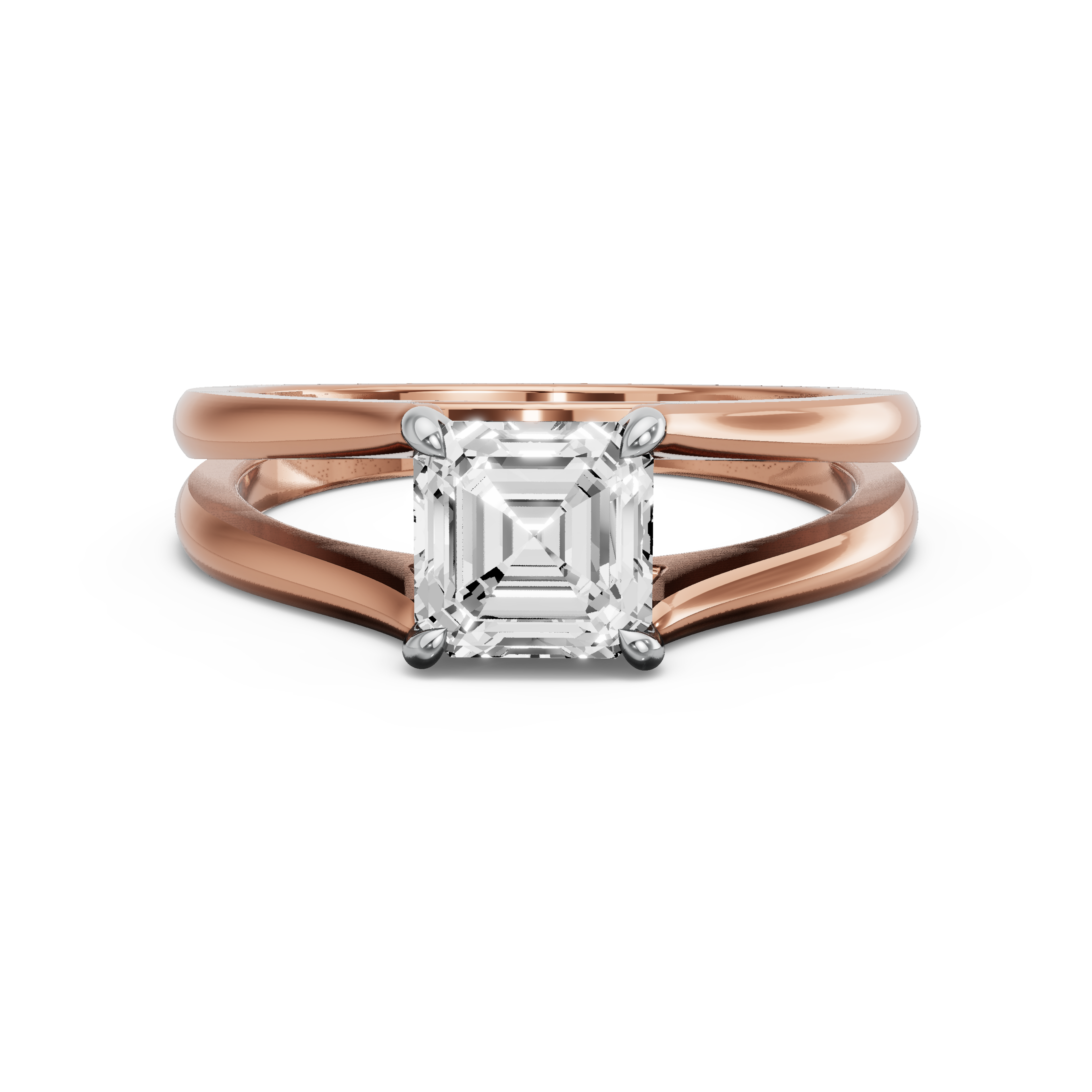 Image for Asscher Hidden Halo Ring with Split Ring Solitaire band in 14K Two Tone Yellow Gold