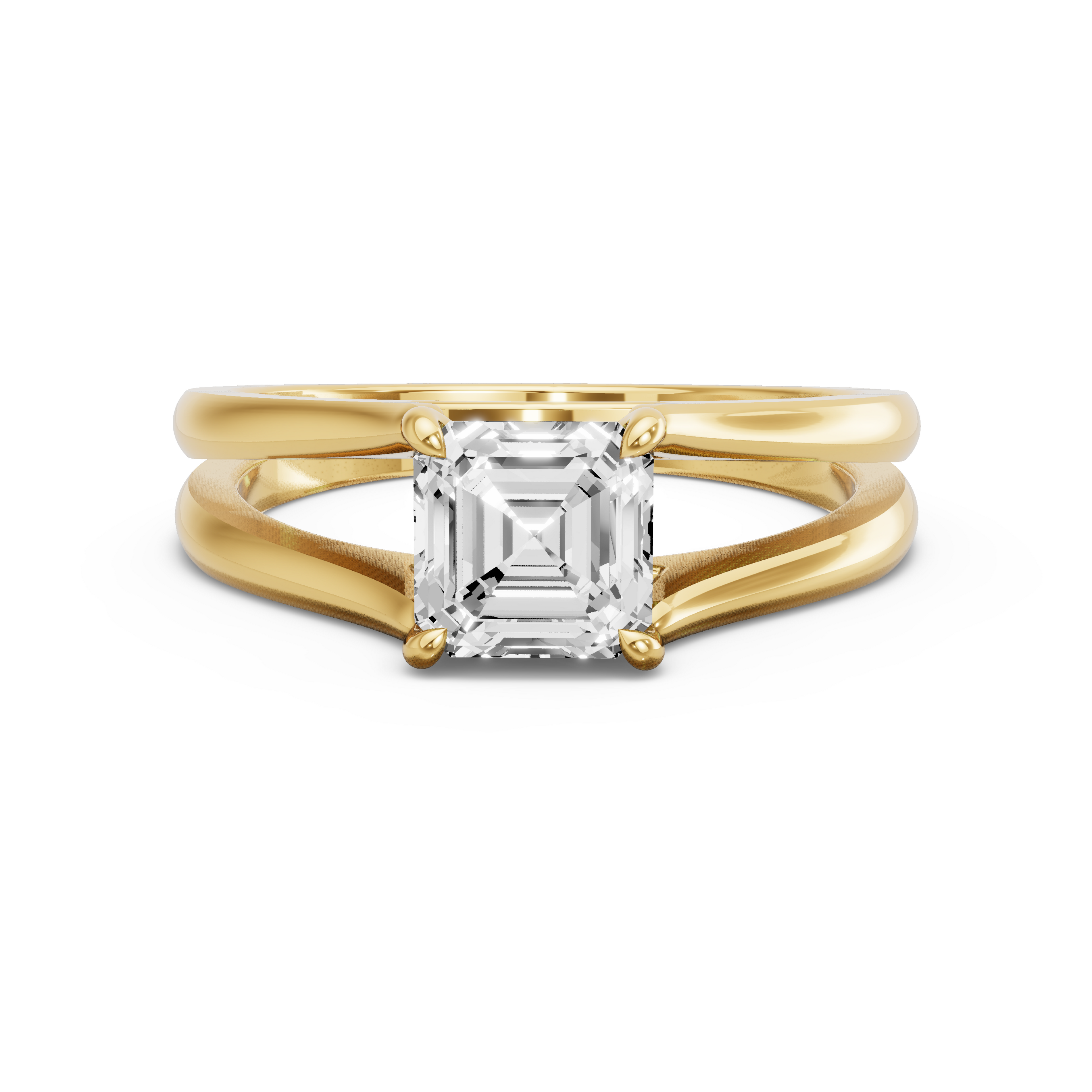Image for Asscher Hidden Halo Ring with Split Ring Solitaire band in 10K White Gold