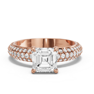 Image for Asscher Hidden Halo Ring with Triple Row Pave band