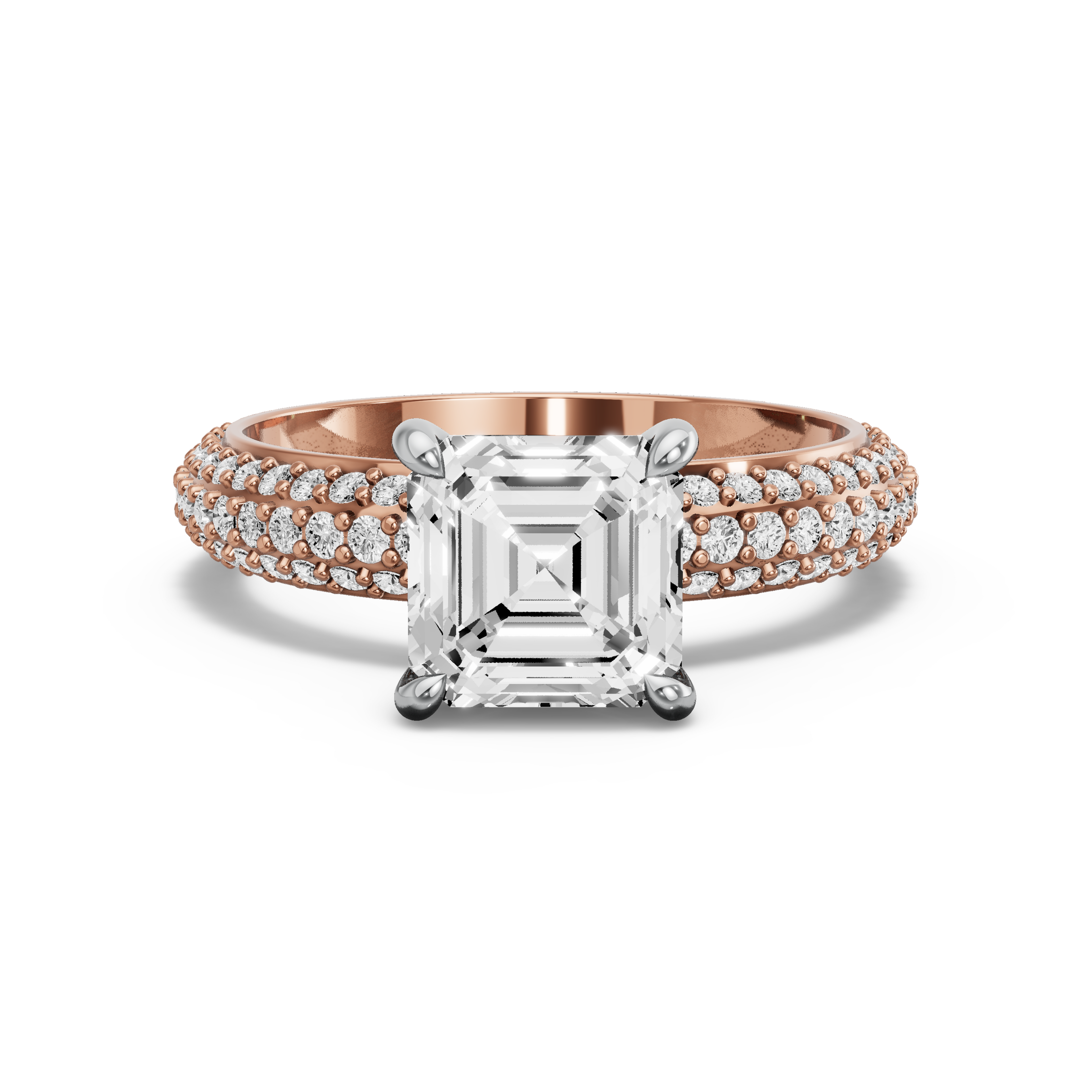 Image for Asscher Hidden Halo Ring with Triple Row Pave band in 10K Two Tone Yellow Gold