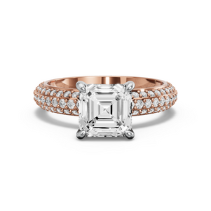 Image for Asscher Hidden Halo Ring with Triple Row Pave band