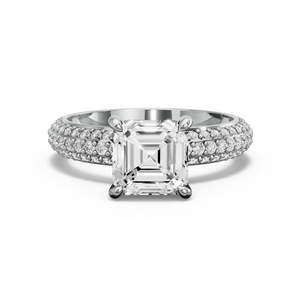 Image for Asscher Hidden Halo Ring with Triple Row Pave band in 10K Two Tone Rose Gold