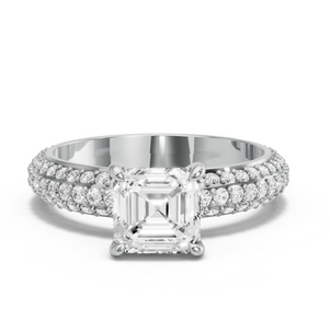 Image for Asscher Hidden Halo Ring with Triple Row Pave band