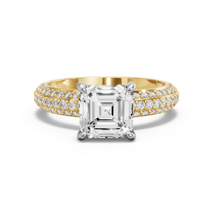 Image for Asscher Hidden Halo Ring with Triple Row Pave band