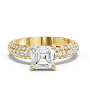 Image for Asscher Hidden Halo Ring with Triple Row Pave band
