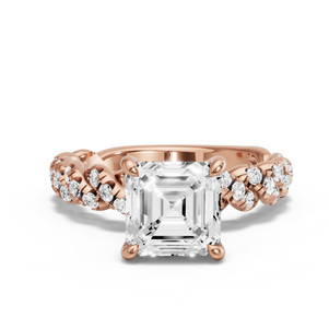 Image for Asscher Hidden Halo Ring with Twist Pave band
