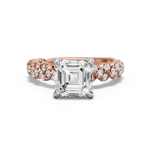 Image for Asscher Hidden Halo Ring with Twist Pave band