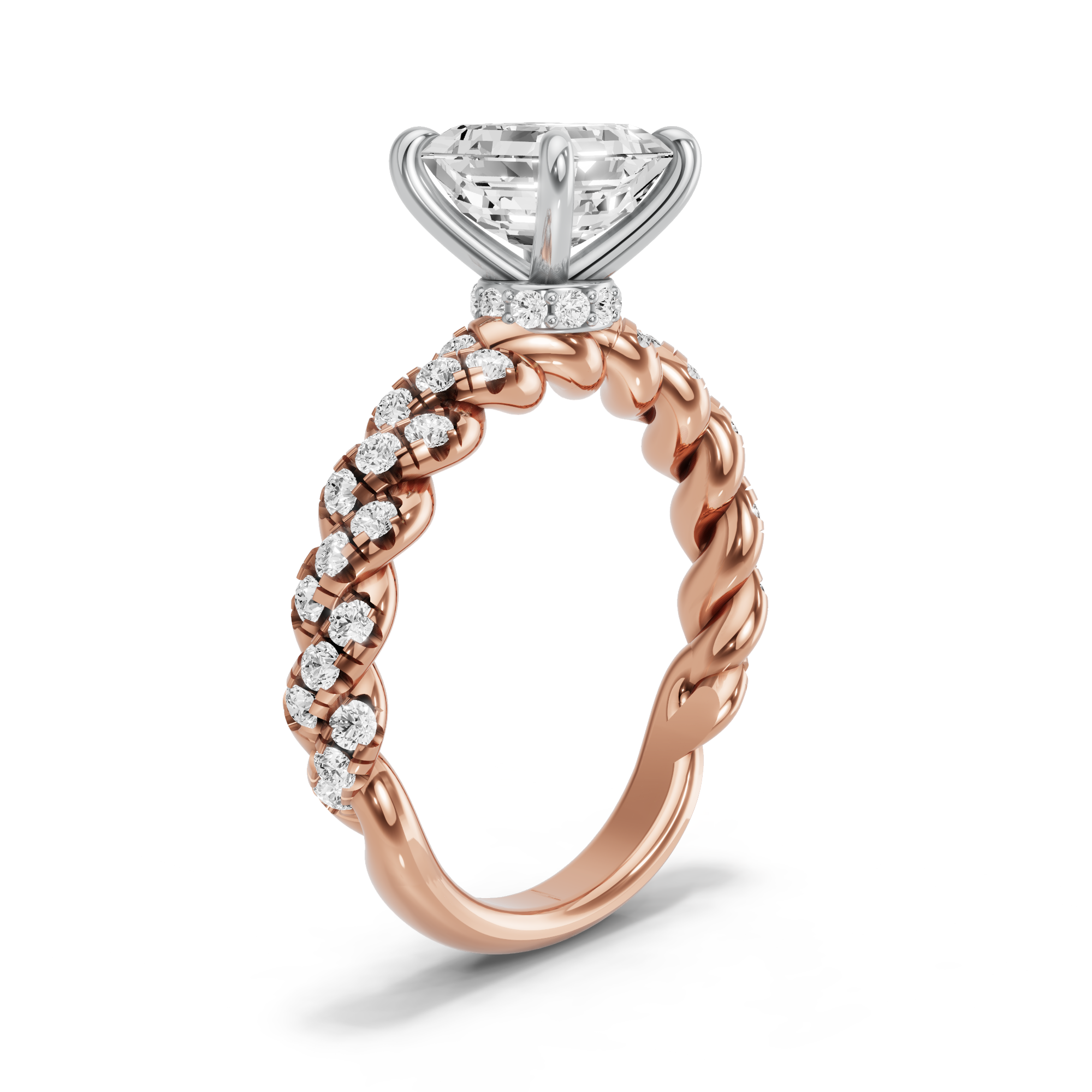 Image for Asscher Hidden Halo Ring with Twist Pave band in 14K Two Tone Yellow Gold