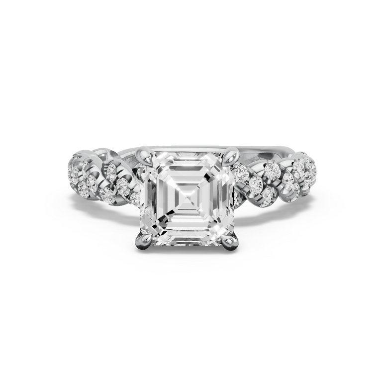 Image for Asscher Hidden Halo Ring with Twist Pave band in 18K Two Tone Rose Gold