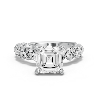 Image for Asscher Hidden Halo Ring with Twist Pave band